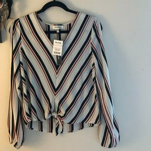 Monteau Cold Shoulder Sleeve Striped Blouse M